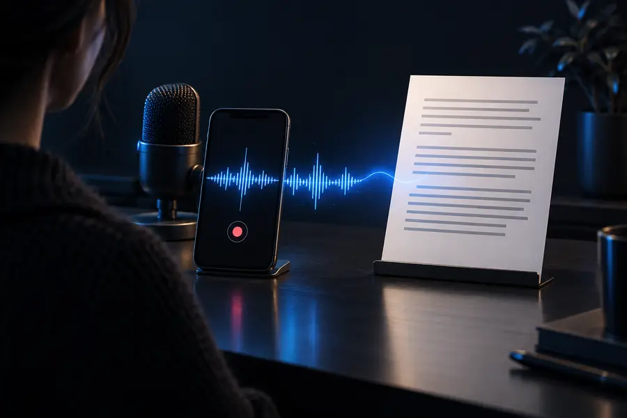 Illustration of a voice recording used as the source for transcription